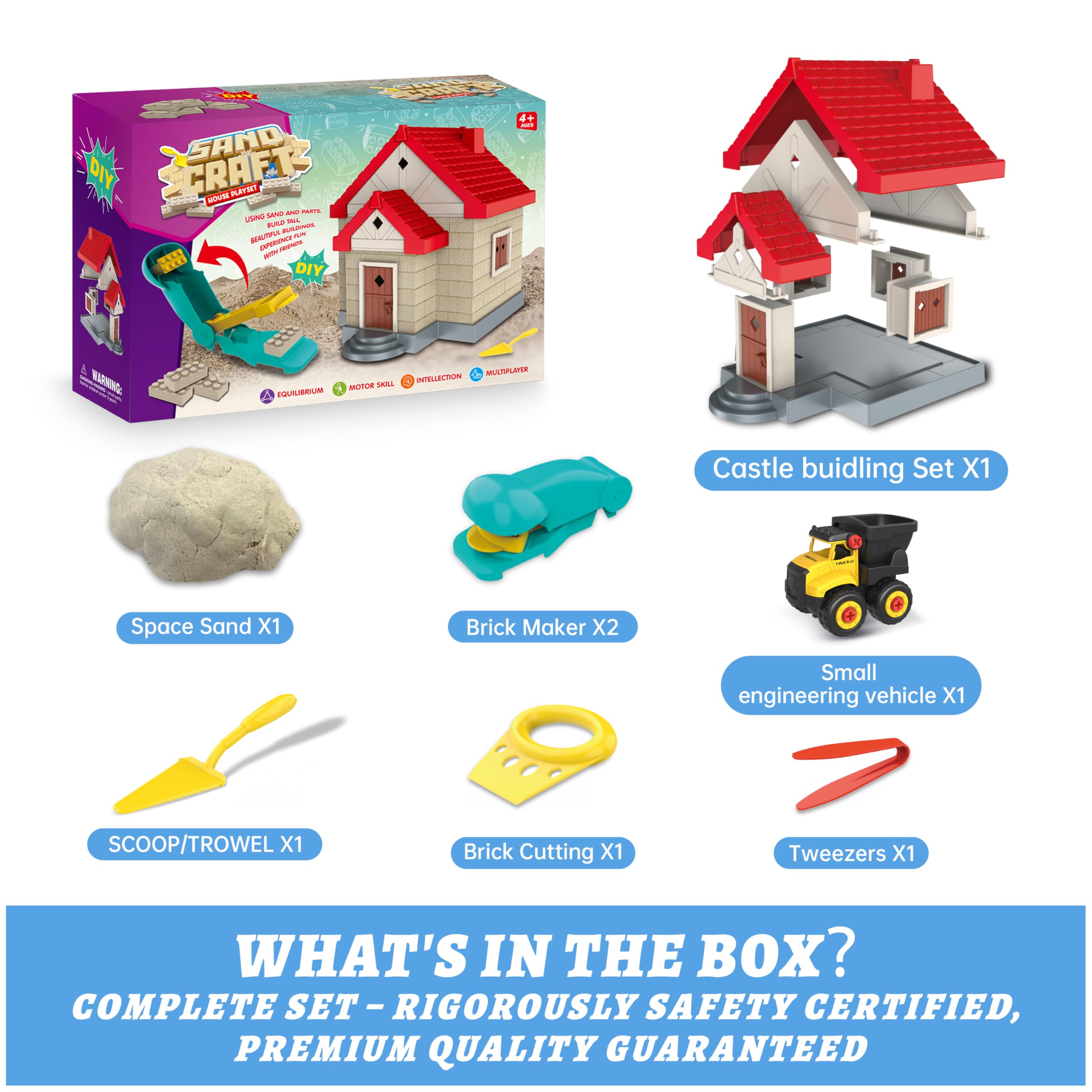 SIGHTEEDA Kids Play Sand Kit - 1.7 lbs Moldable Sensory Sand with 6 Molds & Tools, Mess-Free Indoor Sandbox Toy, STEM Activity for Ages 3-8