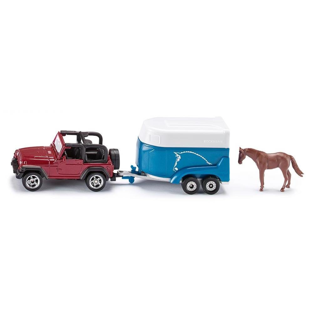 Siku 1651 Jeep Wrangler with Böckmann Horse Trailer - Metal Toy Model incl. Horse