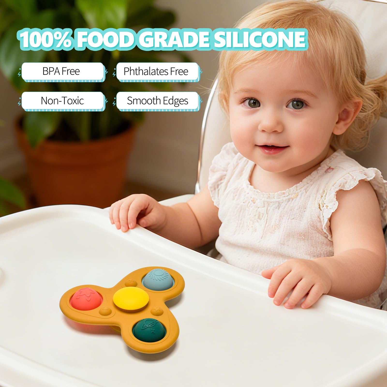 SILI FACTORY Planet Silicone Suction Cup Spinner Toy – Food-Grade Sensory Toy for Babies & Toddlers (Ages 12-18 Months)