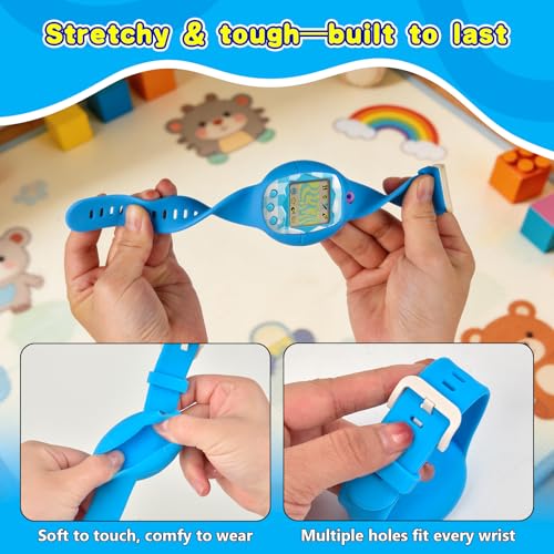 Silicone Wristband for Tamagotchi Original – Blue, Adjustable Anti-Drop Strap for Gen 1 & 2, Neon, Retro Flowers, 90s Edition, Fresh Strawberry
