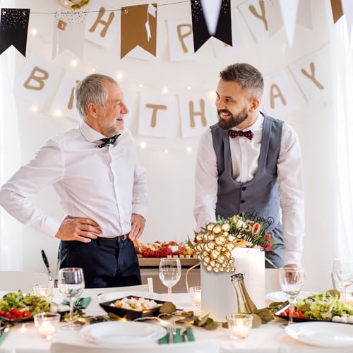 Silipull 38 Pcs 50th Birthday Cake Topper Set with Gold Balls – 6.1 x 5 Inch Banner and Beer Decoration for Men Anniversary Party Supplies