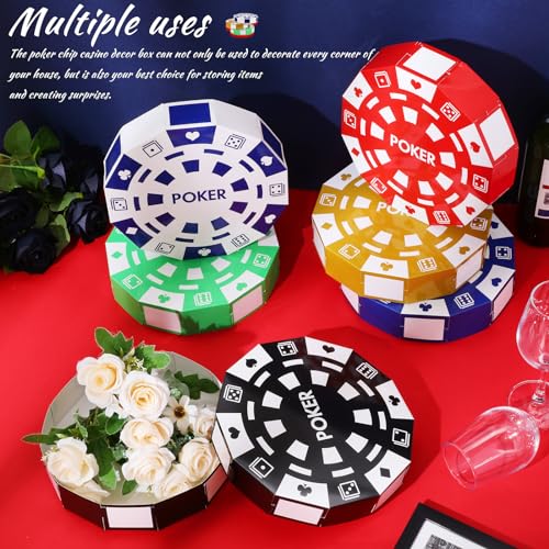 Silipull 6-Pack Giant Poker Chip Favor Boxes – 9-Inch Casino Party Decorations for Game Night, Birthdays, and New Year