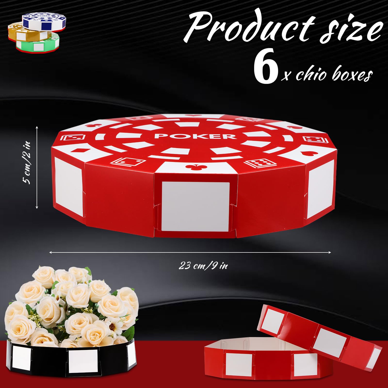 Silipull 6-Pack Giant Poker Chip Favor Boxes – 9-Inch Casino Party Decorations for Game Night, Birthdays, and New Year