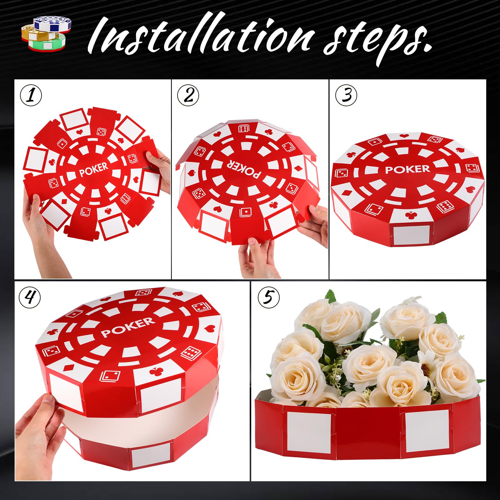 Silipull 6-Pack Giant Poker Chip Favor Boxes – 9-Inch Casino Party Decorations for Game Night, Birthdays, and New Year