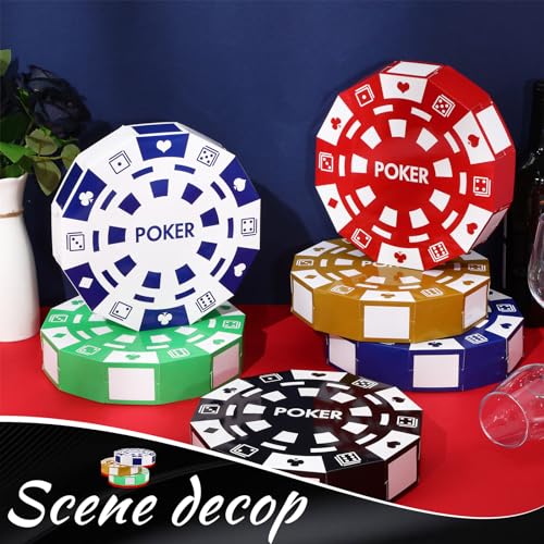 Silipull 6-Pack Giant Poker Chip Favor Boxes – 9-Inch Casino Party Decorations for Game Night, Birthdays, and New Year