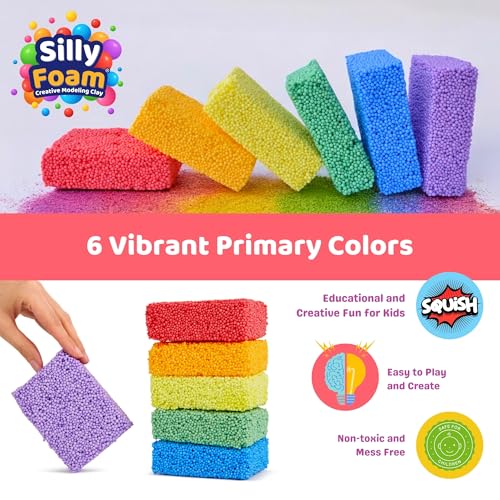 Silly Foam Creative Modeling Foam Beads - 6 Primary Colors, Non-Toxic, Mess-Free Sensory Play for Kids Ages 3+