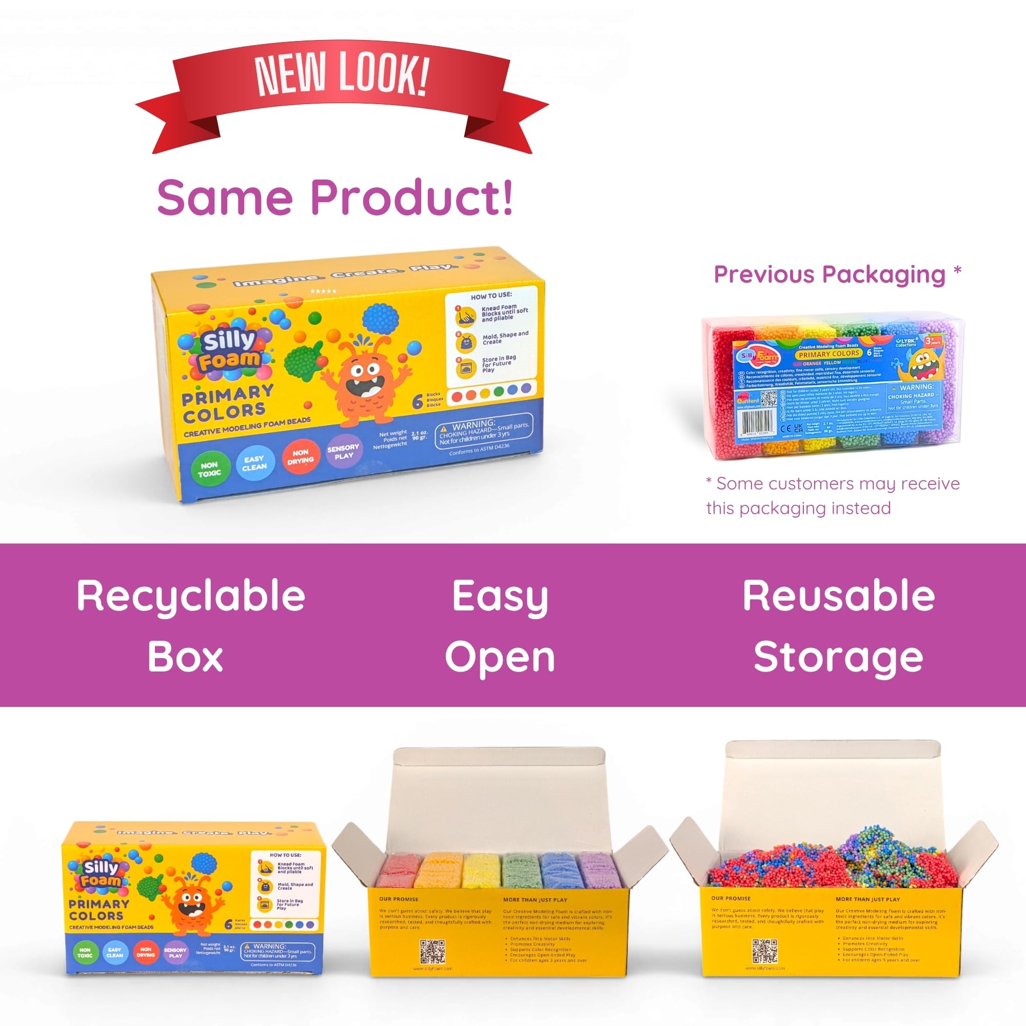 Silly Foam Creative Modeling Foam Beads - 6 Primary Colors, Non-Toxic, Mess-Free Sensory Play for Kids Ages 3+