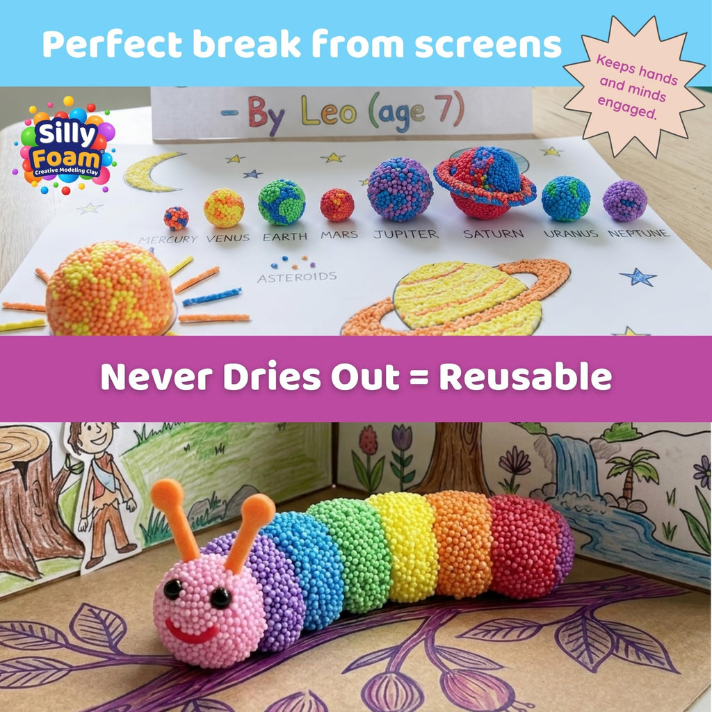 Silly Foam Creative Modeling Foam Beads - 6 Primary Colors, Non-Toxic, Mess-Free Sensory Play for Kids Ages 3+
