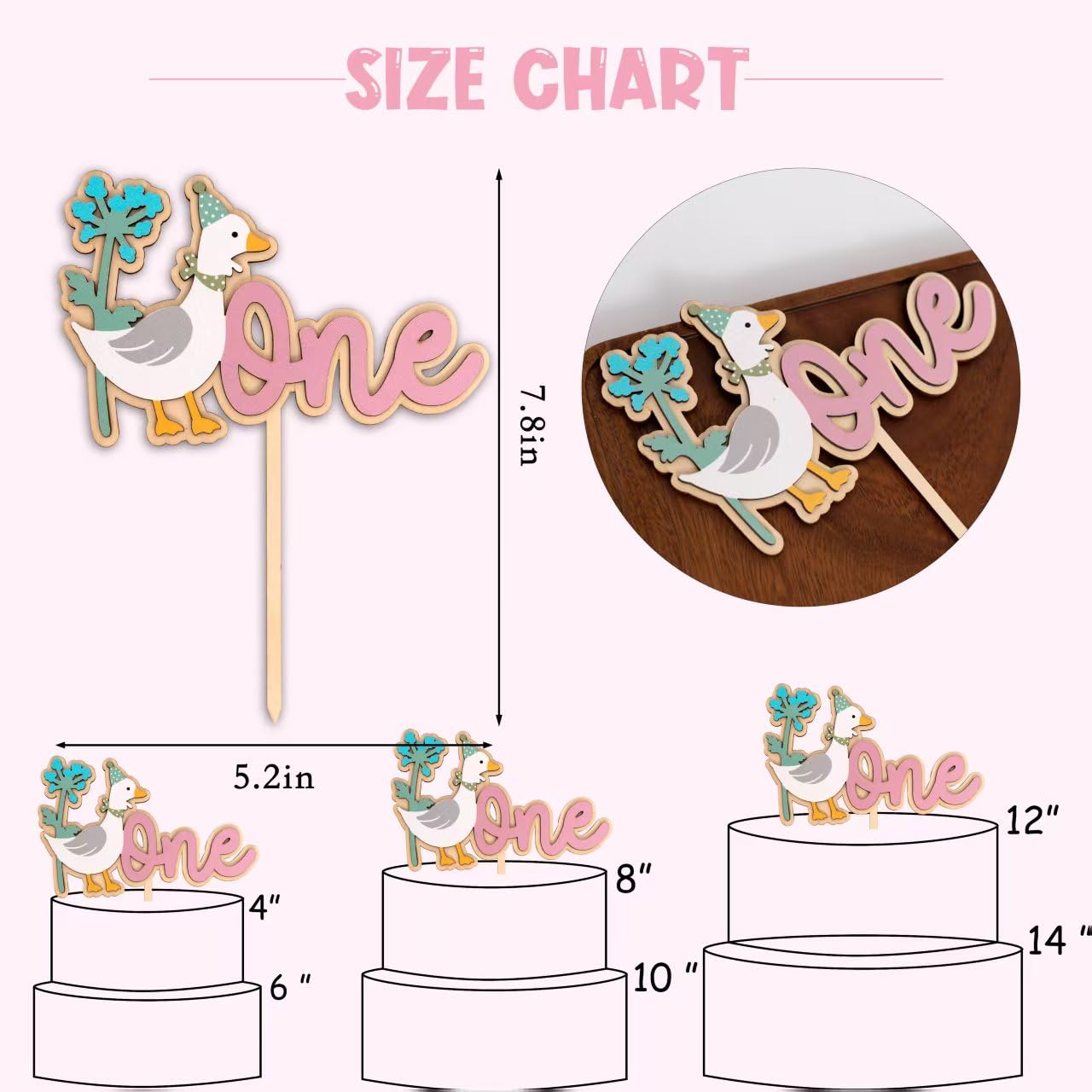 Silly Goose Cake Topper – Vintage Duck First Birthday Decorations, Cake Smash Photo Prop (5.2x7.8 in)