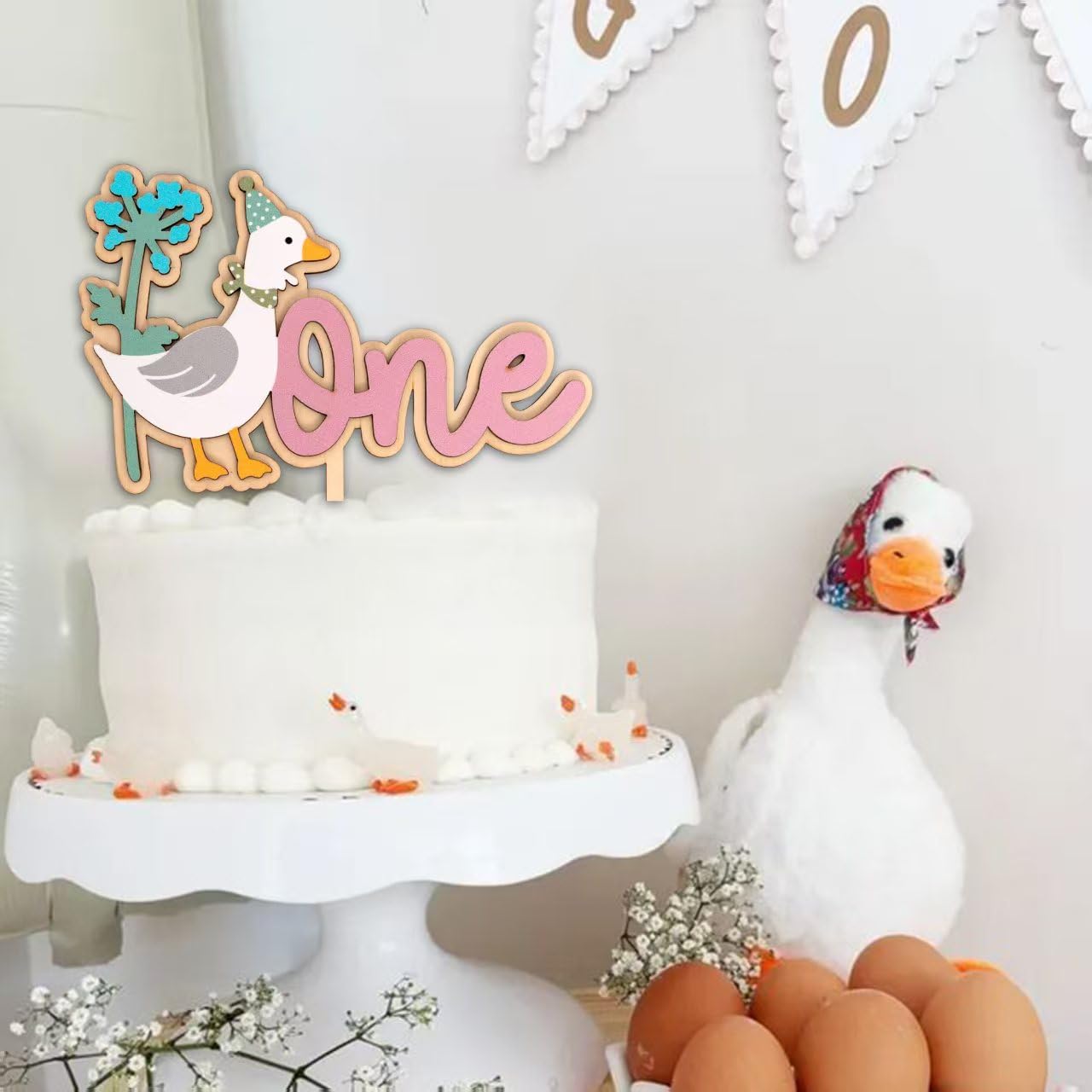 Silly Goose Cake Topper – Vintage Duck First Birthday Decorations, Cake Smash Photo Prop (5.2x7.8 in)