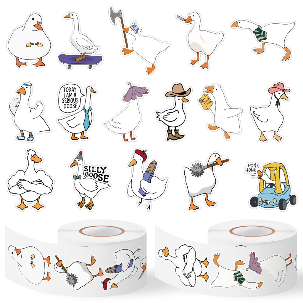 Silly Goose Roll Stickers - 2 Rolls 1000pcs 16 Styles Funny Vinyl Meme Decals for Car Laptop Cup
