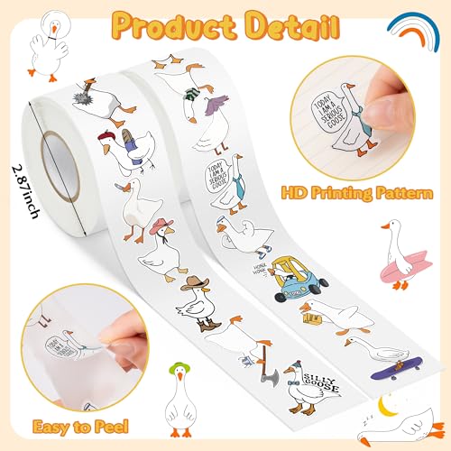 Silly Goose Roll Stickers - 2 Rolls 1000pcs 16 Styles Funny Vinyl Meme Decals for Car Laptop Cup