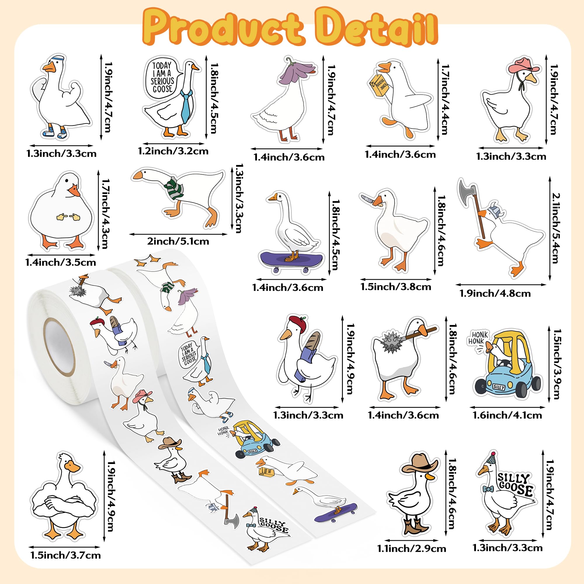 Silly Goose Roll Stickers - 2 Rolls 1000pcs 16 Styles Funny Vinyl Meme Decals for Car Laptop Cup
