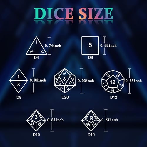 Silver Blood Metal DND Dice Set - 7-Piece Polyhedral Zinc Alloy RPG Dice with Carrying Bag