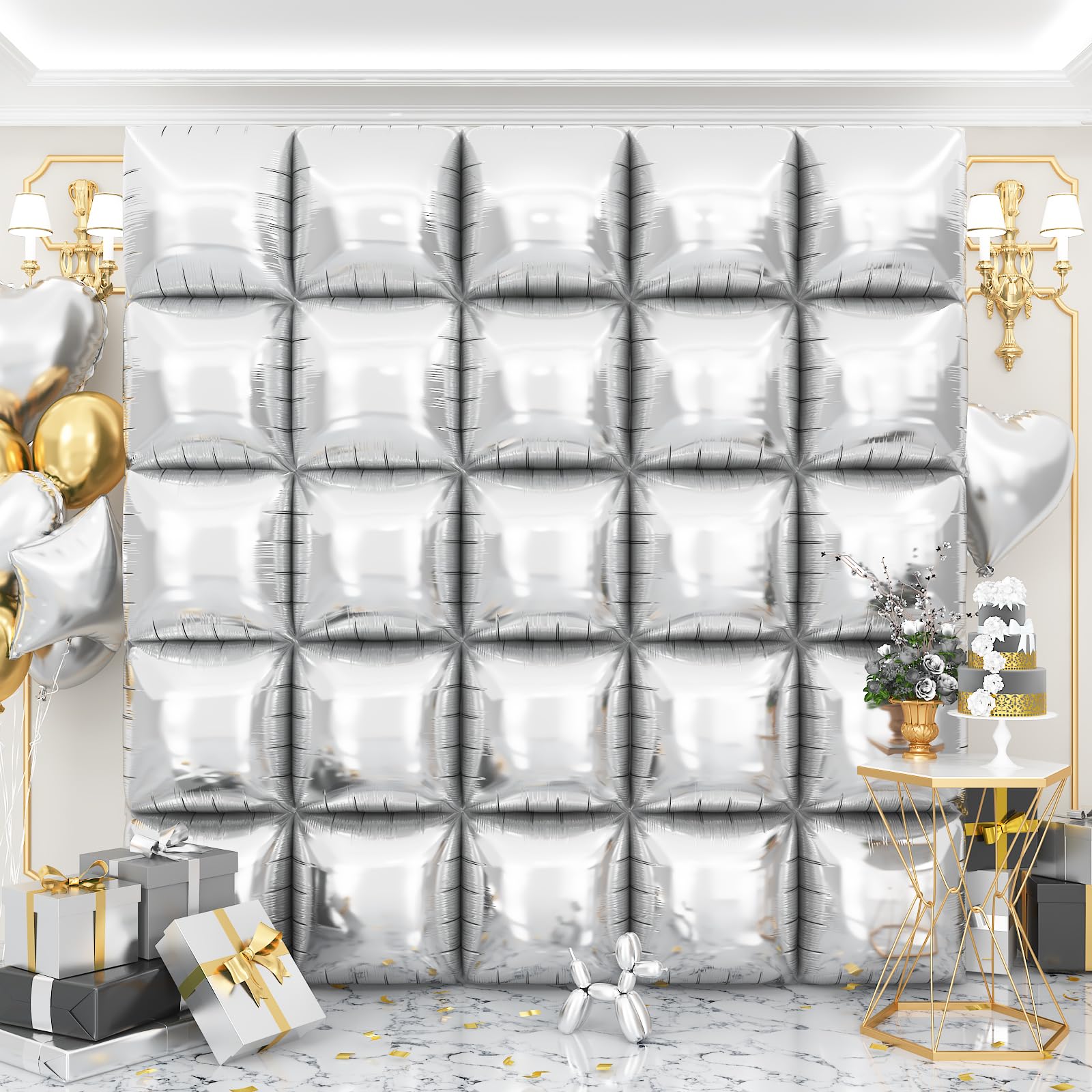 Silver Square Foil Balloons - 25 Pack Metallic Arch Kit for Party Decorations