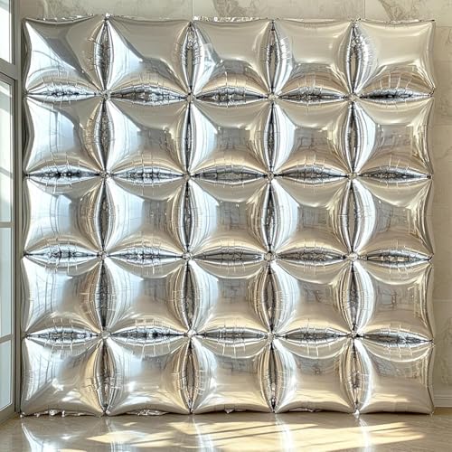 Silver Square Foil Balloons - 25 Pack Metallic Arch Kit for Party Decorations