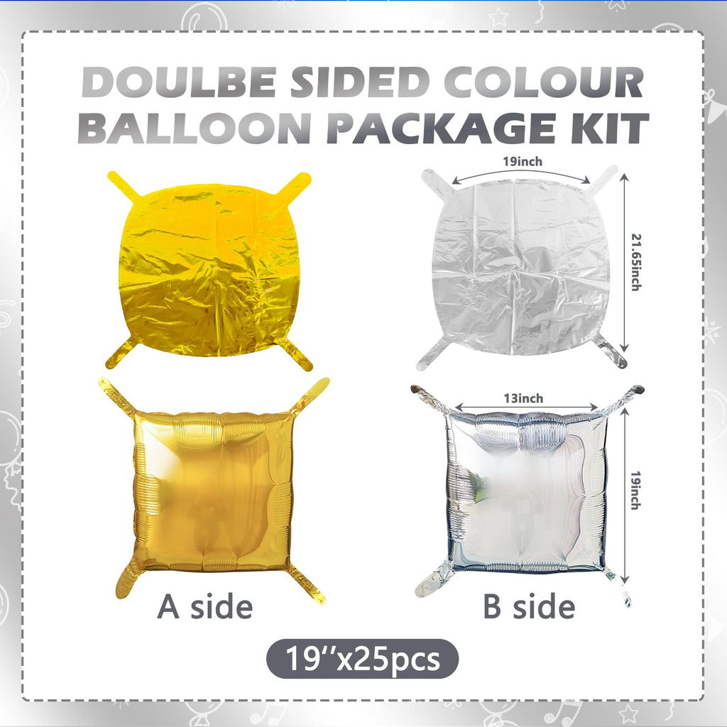 Silver Square Foil Balloons - 25 Pack Metallic Arch Kit for Party Decorations