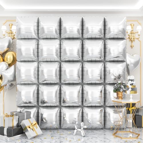 Silver Square Foil Balloons - 25 Pack Metallic Arch Kit for Party Decorations