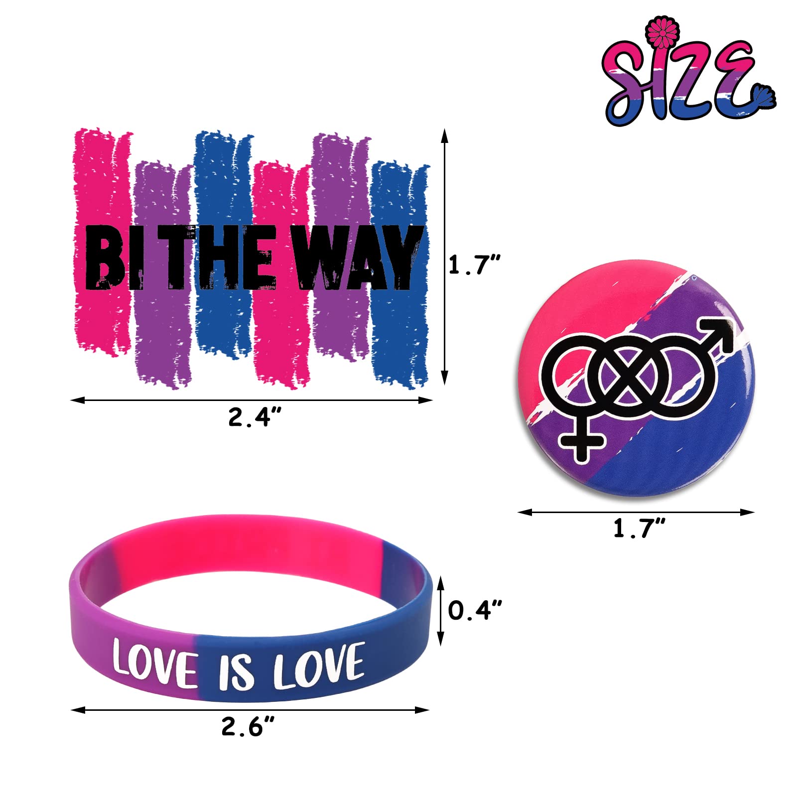 Sinasasspel Bisexual Pride Accessories Set - 6 Bracelets, 6 Pins, 12 Tattoos