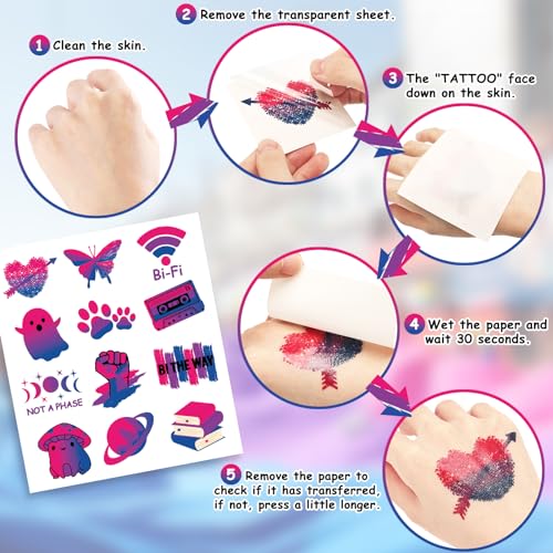 Sinasasspel Bisexual Pride Accessories Set - 6 Bracelets, 6 Pins, 12 Tattoos