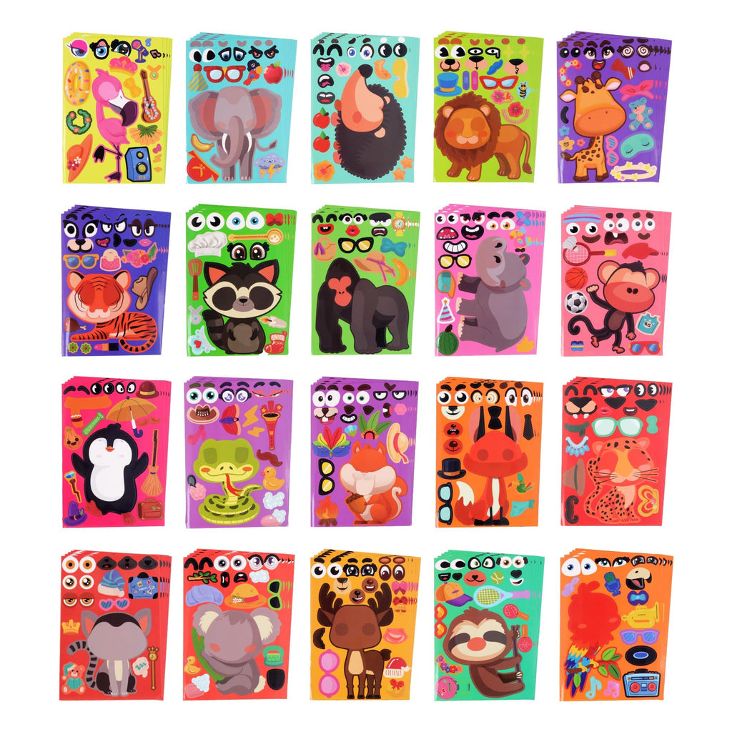 sinceroduct 100 Sheets Make a Face Stickers for Kids - 20 Animal Designs, Waterproof & Reusable DIY Stickers