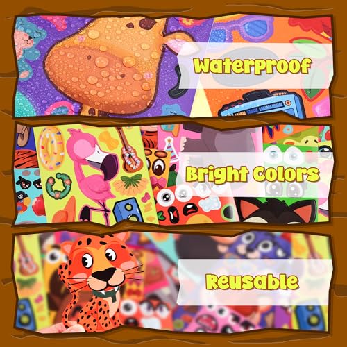 sinceroduct 100 Sheets Make a Face Stickers for Kids - 20 Animal Designs, Waterproof & Reusable DIY Stickers