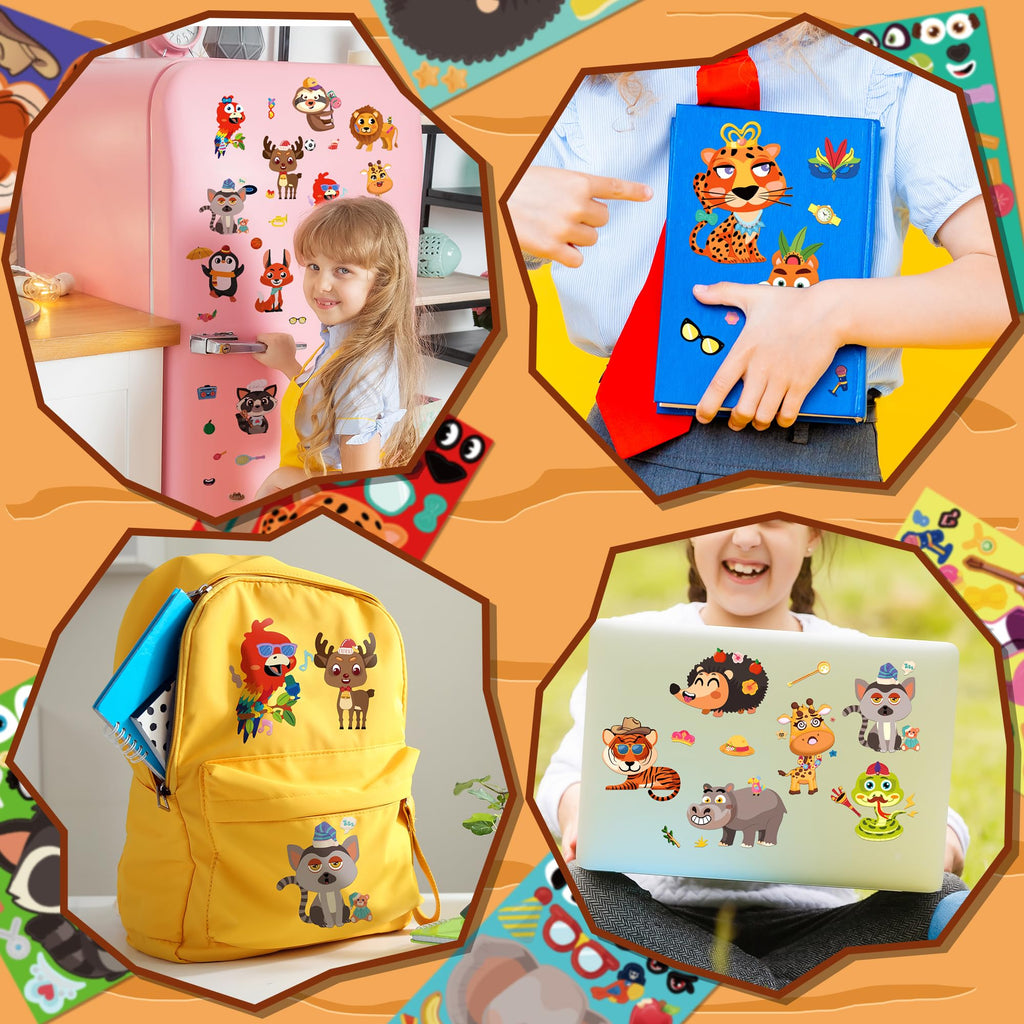 sinceroduct 100 Sheets Make a Face Stickers for Kids - 20 Animal Designs, Waterproof & Reusable DIY Stickers