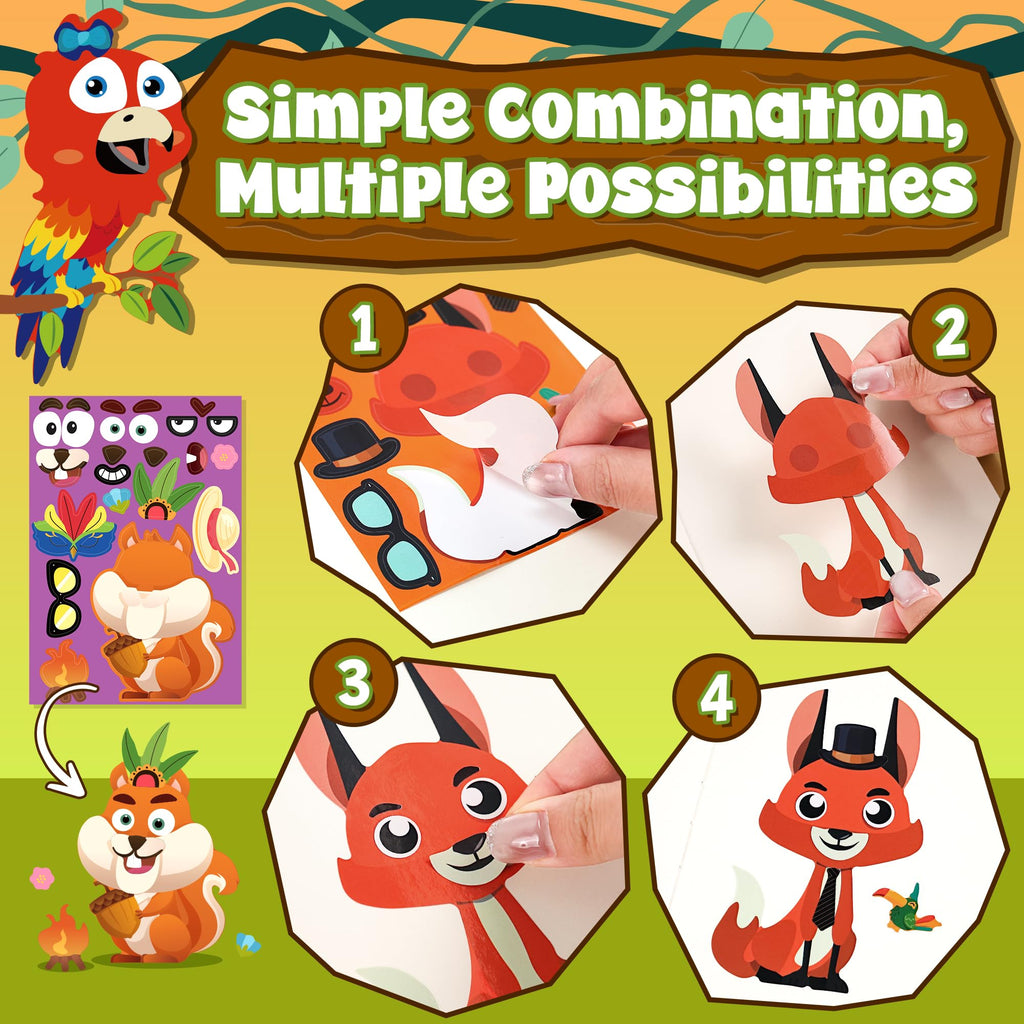 sinceroduct 100 Sheets Make a Face Stickers for Kids - 20 Animal Designs, Waterproof & Reusable DIY Stickers