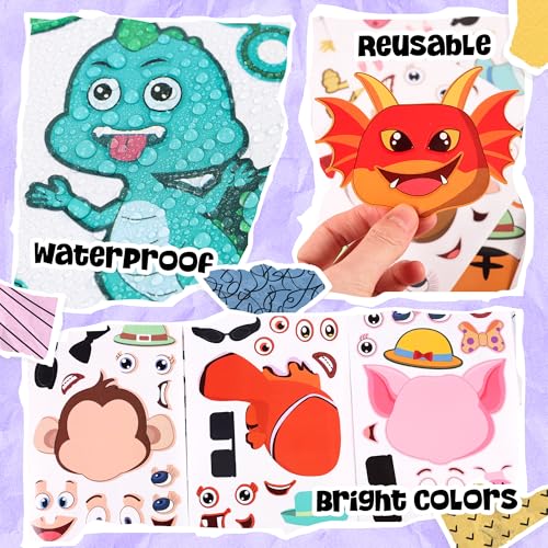 Sinceroduct 100PCS Make Your Own Stickers for Kids – 20 Animal Faces, Reusable & Waterproof Craft Stickers
