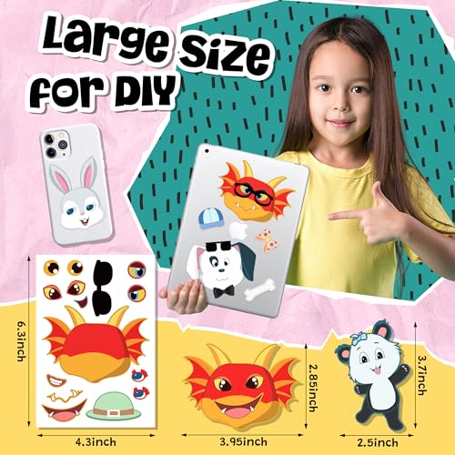 Sinceroduct 100PCS Make Your Own Stickers for Kids – 20 Animal Faces, Reusable & Waterproof Craft Stickers