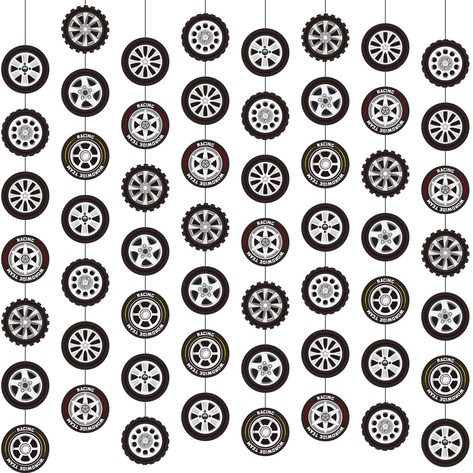 Sinload 8-Piece Race Car Tire Garland Set – Wheel Paper Cutouts for Racing Party Decor