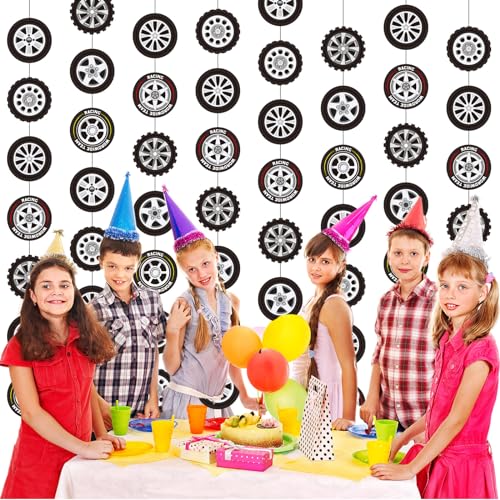 Sinload 8-Piece Race Car Tire Garland Set – Wheel Paper Cutouts for Racing Party Decor