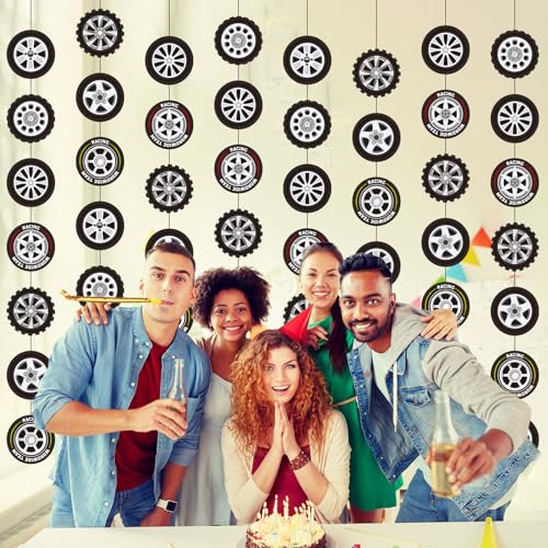 Sinload 8-Piece Race Car Tire Garland Set – Wheel Paper Cutouts for Racing Party Decor