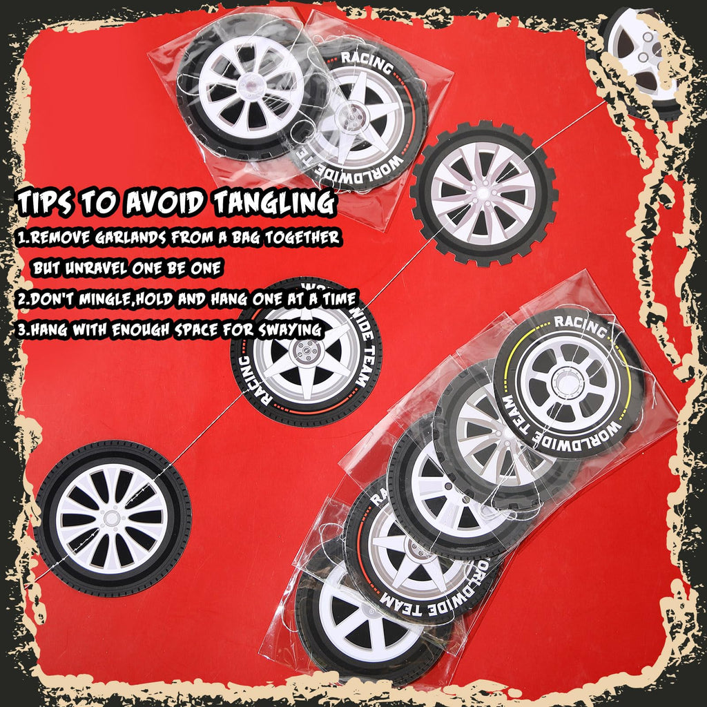 Sinload 8-Piece Race Car Tire Garland Set – Wheel Paper Cutouts for Racing Party Decor