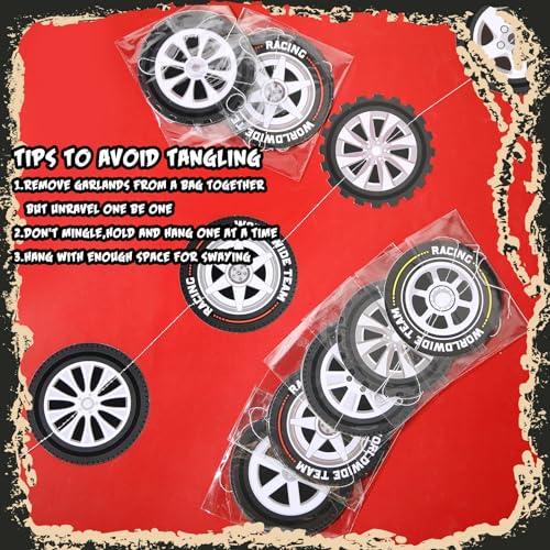 Sinload 8-Piece Race Car Tire Garland Set – Wheel Paper Cutouts for Racing Party Decor
