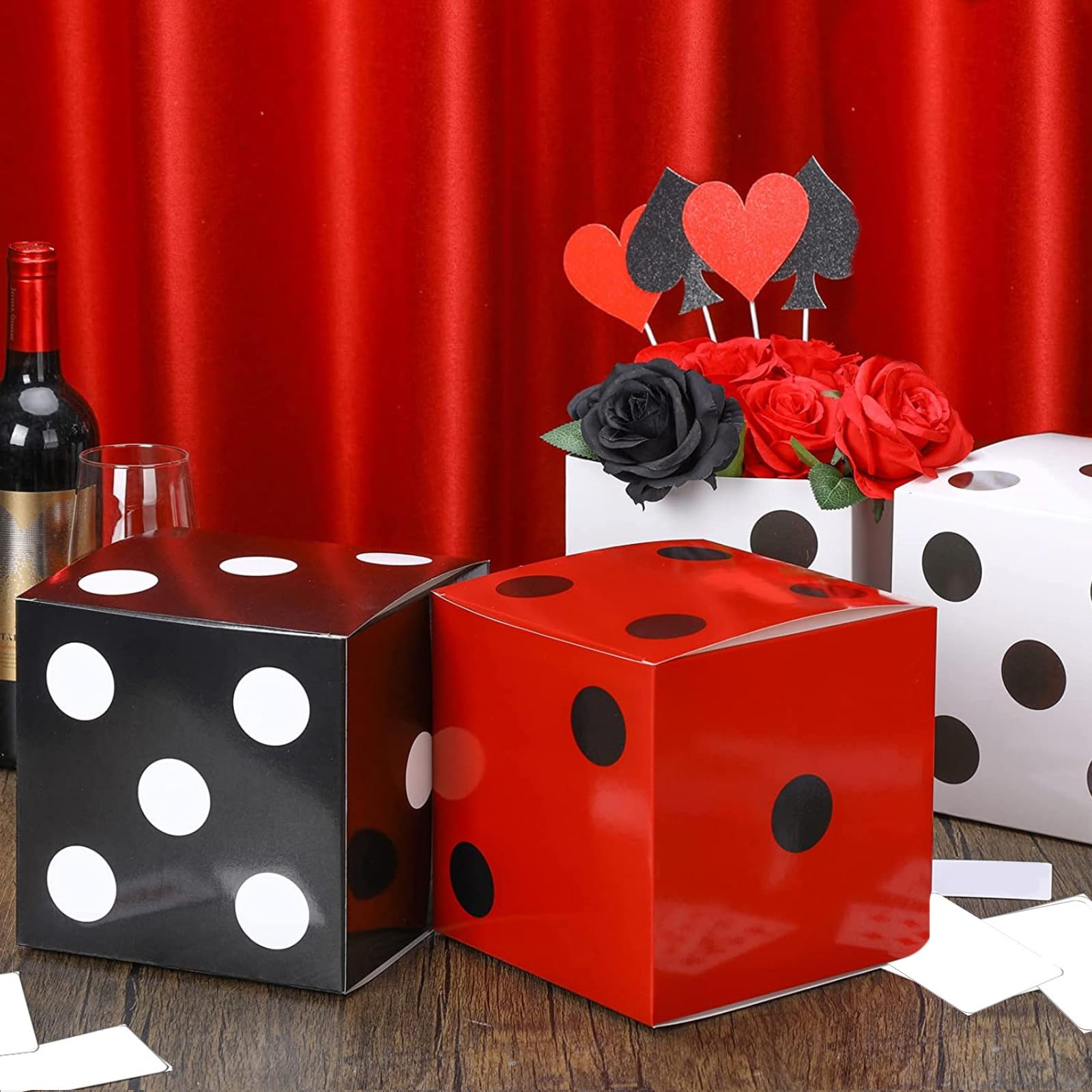 Sinmoe 6-Pack Multicolor Dice Favor Boxes – 7x7x7 Inch Cardboard Casino Decor