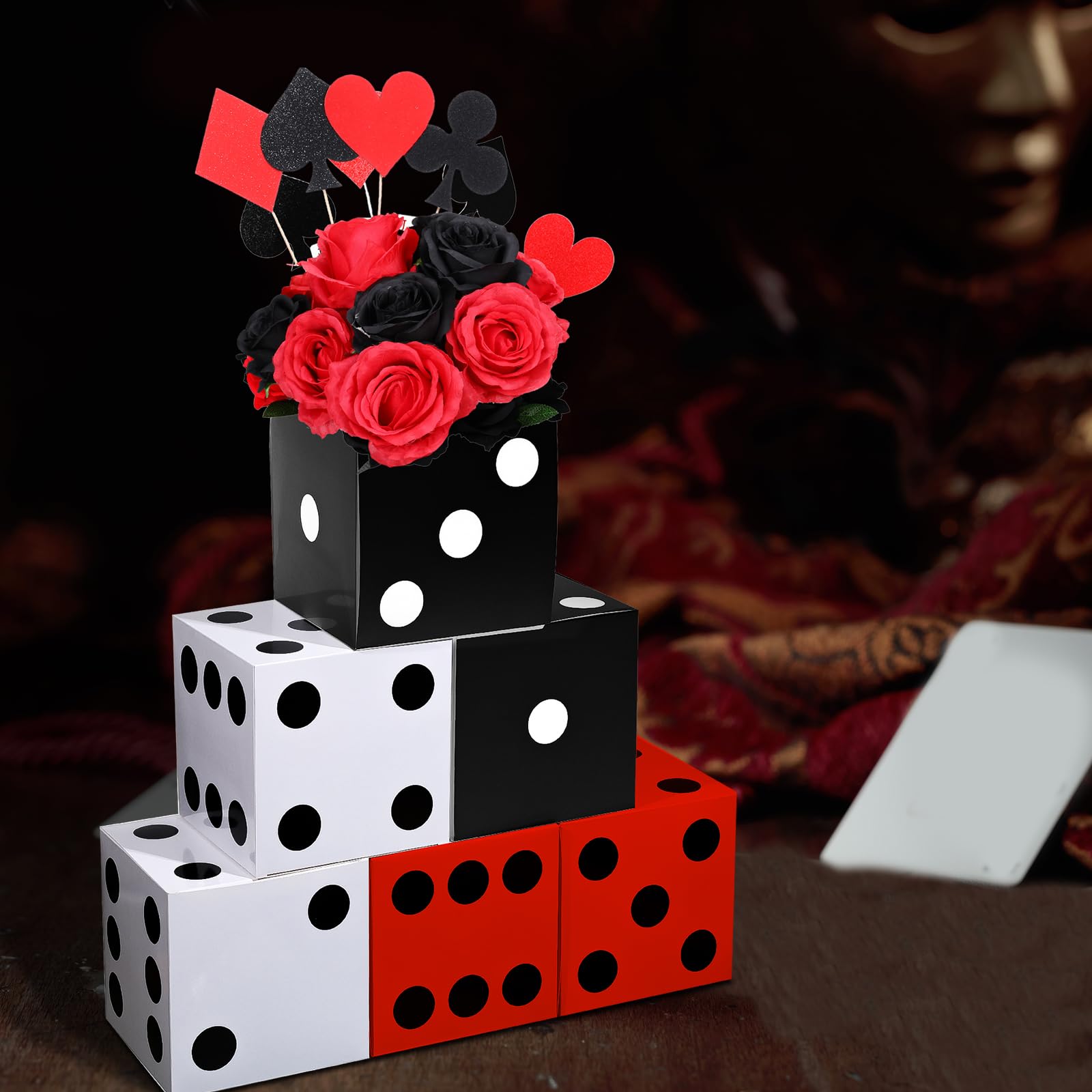 Sinmoe 6-Pack Multicolor Dice Favor Boxes – 7x7x7 Inch Cardboard Casino Decor
