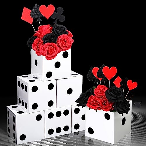 Sinmoe 6-Pack White Dice Favor Boxes – 7x7x7 Inch Cardboard Casino Centerpieces for Party Decorations