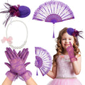 Sintege 4-Piece Girls Tea Party Set – Fascinator Hat, Pearl Necklace, Lace Fan & Gloves