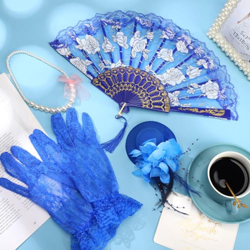 Sintege 4-Piece Girls Tea Party Set: Fascinator Hat, Pearl Necklace, Lace Fan & Gloves for Kids