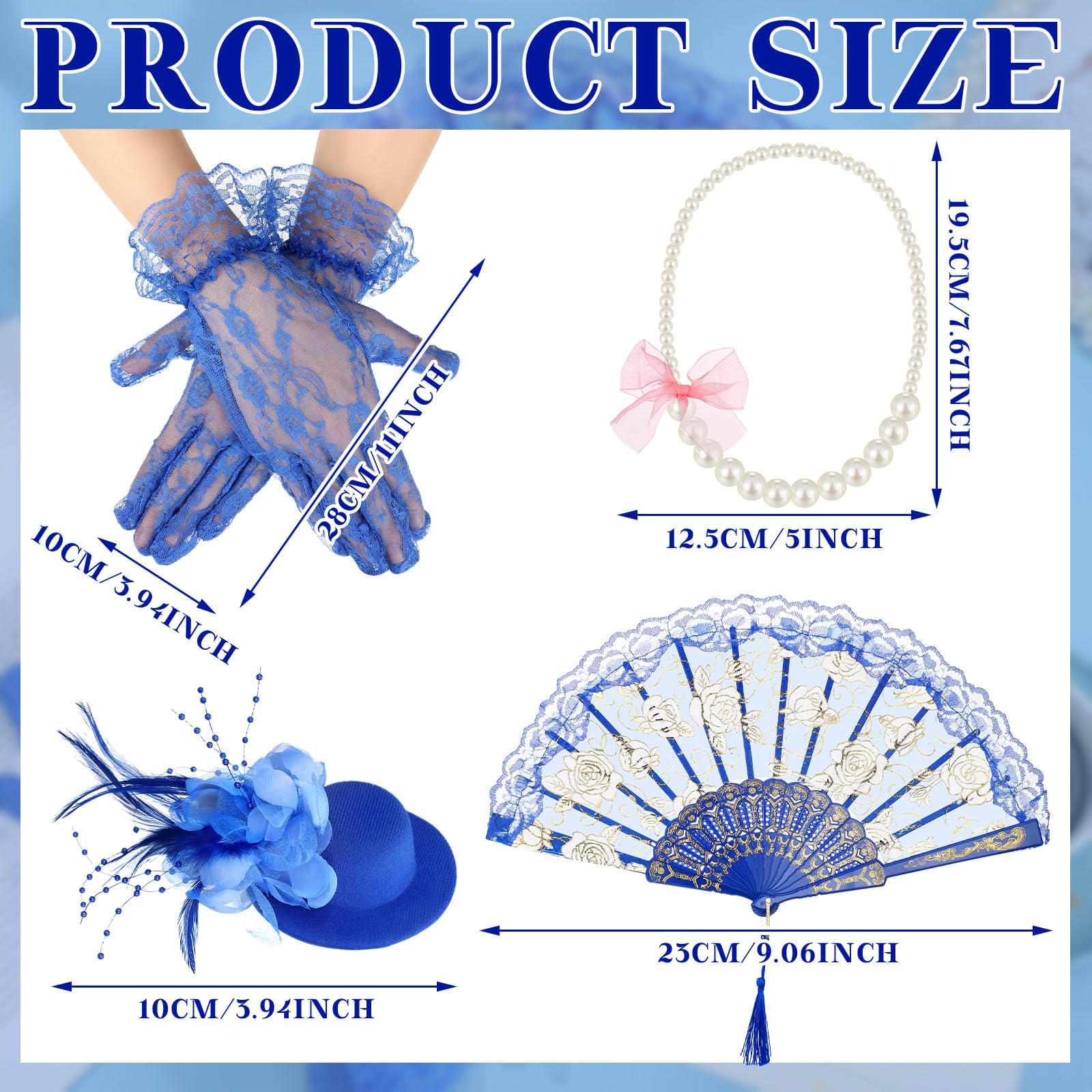 Sintege 4-Piece Girls Tea Party Set: Fascinator Hat, Pearl Necklace, Lace Fan & Gloves for Kids
