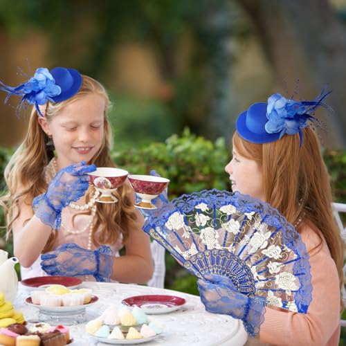 Sintege 4-Piece Girls Tea Party Set: Fascinator Hat, Pearl Necklace, Lace Fan & Gloves for Kids