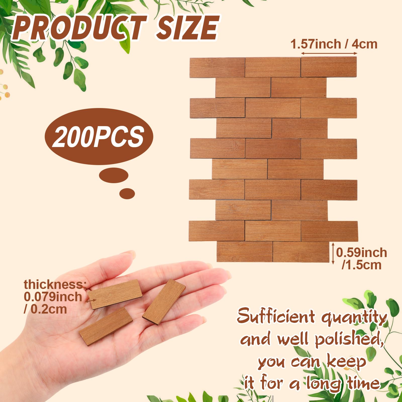 Sintuff 200pcs Miniature Dollhouse Flooring - 1:12 Scale Bamboo Wood Floor Boards for DIY (Pale Brown)