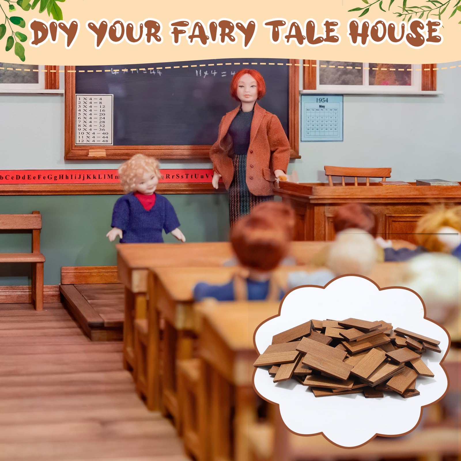 Sintuff 200pcs Miniature Dollhouse Flooring - 1:12 Scale Bamboo Wood Floor Boards for DIY (Pale Brown)
