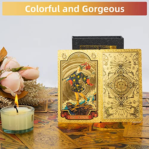 SIOKUY Gold Sun Tarot Deck: 78-Card Holographic PVC Foil Set for Beginners