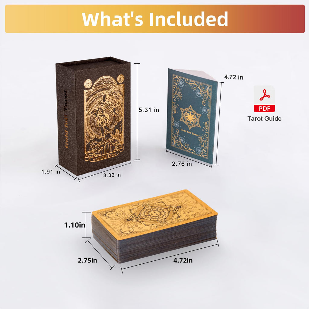 SIOKUY Gold Sun Tarot Deck: 78-Card Holographic PVC Foil Set for Beginners