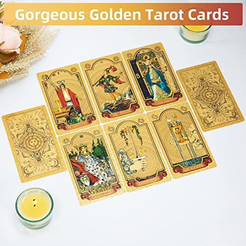 SIOKUY Gold Sun Tarot Deck: 78-Card Holographic PVC Foil Set for Beginners