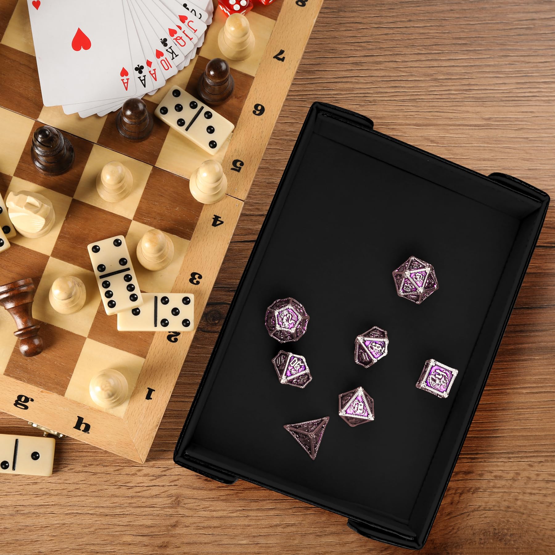 SIQUK 2-Pack Magnetic Folding Dice Trays - Rectangular PU Leather Rolling Tray Set for D&D and RPG Games (Cyan and Black)