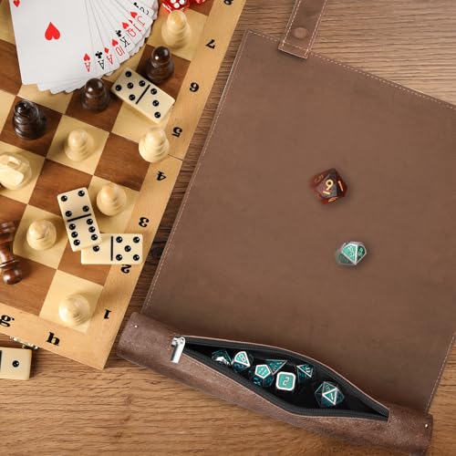 SIQUK 2-Piece Magnetic Dice Mat Tray - Camel & Black PU Leather Rolling Mat for D&D RPG