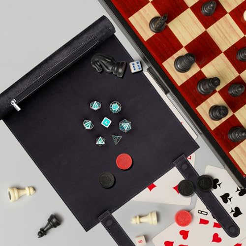 SIQUK 2-Piece Magnetic Dice Mat Tray - Camel & Black PU Leather Rolling Mat for D&D RPG